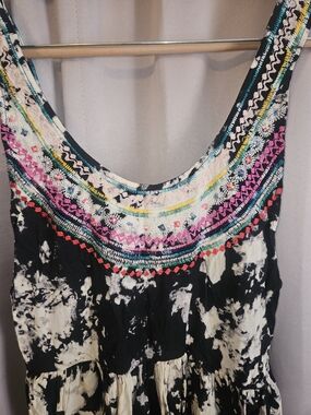 Billabong Black and White Tie-Dye Romper with Multicolor Embroidery